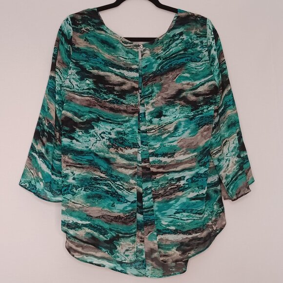 Women's JLO Marble Green/Blue Blouse with attached Tank Top Size Medium - Picture 2 of 11